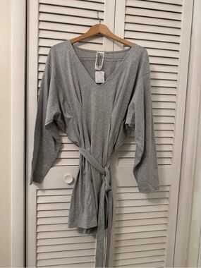 NWT Free People V Neck Tunic Dress Long Sleeve Classic Corps Grey Gris M Vintage